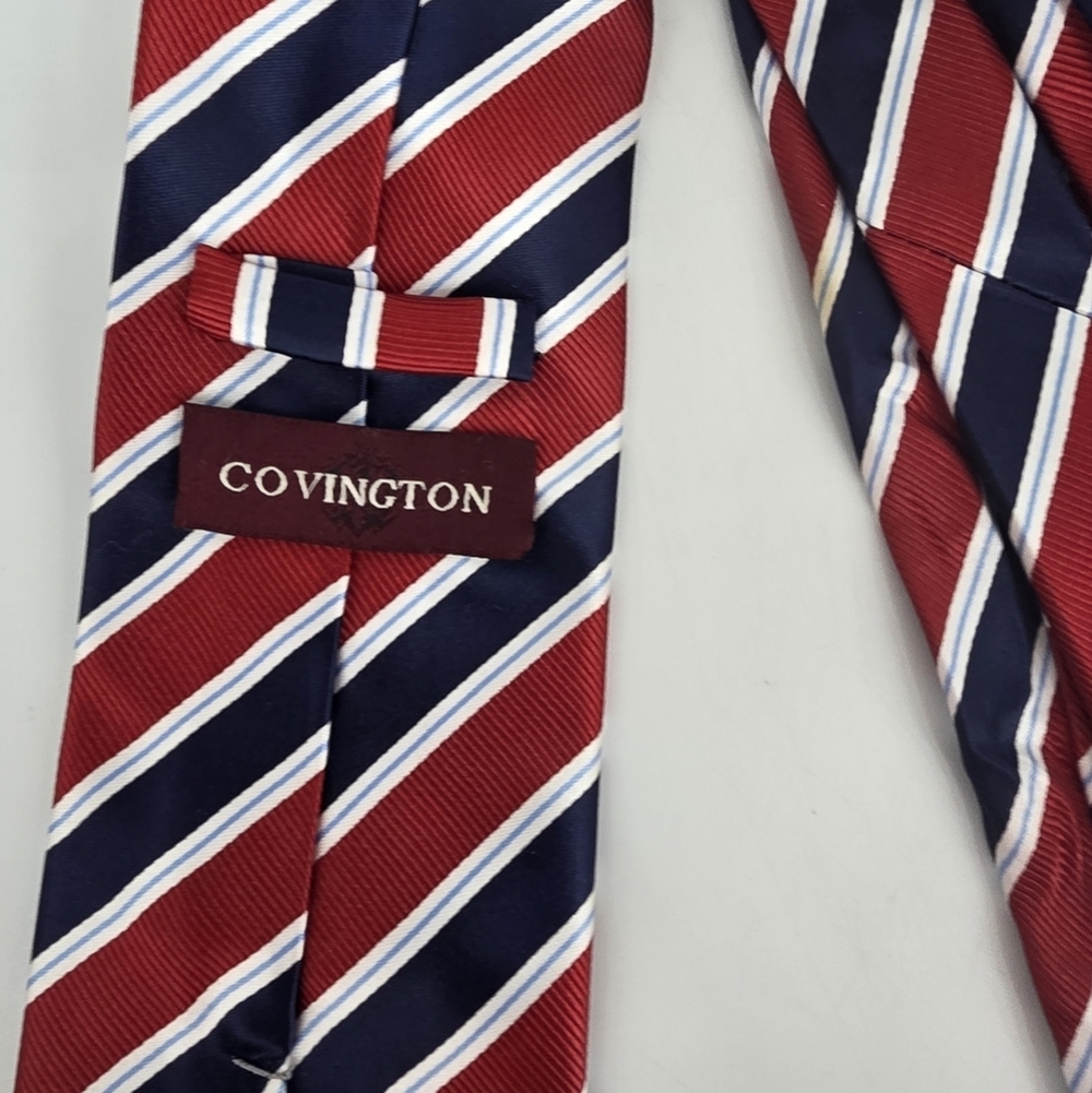 Covington Men's Regimental Stripe Tie Navy Blue Red White Business Classic - Picture 3 of 5